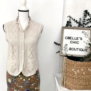 Vintage LAUREN Ralph Lauren Exclusive Hand Knit Sleeveless Button Cardigan Sz PM